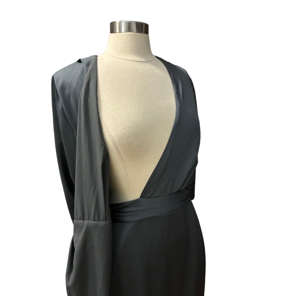 Banana Republic | Pewter Satin Ruched Sleeve Wrap Mini Dress Size 8 - Picture 2 of 10
